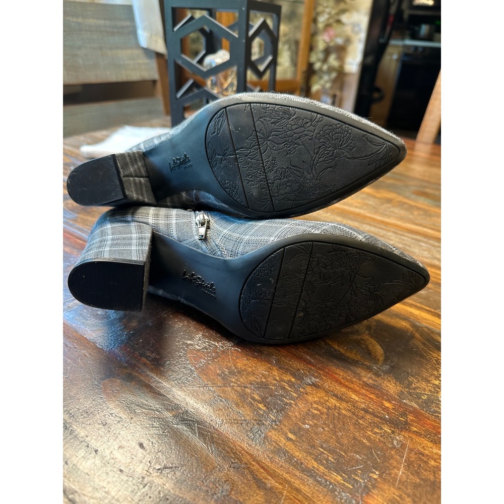 LifeStride Sparkle Grey‎ Plaid Rhinestone Buckle Ankle Boots 9W Pointed Toe Heel - Picture 10 of 10